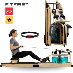 FitFirst® Roeitrainer met Waterweerstand | Inklapbare Roeimachine | Ergometer Met Apps en Hartslagband | Zwift, KinoMap, FitShow, EXR en meer |Geschikt voor elke lengte | Roeiapparaat voor thuis | Roeitrainers | Inklapbaar