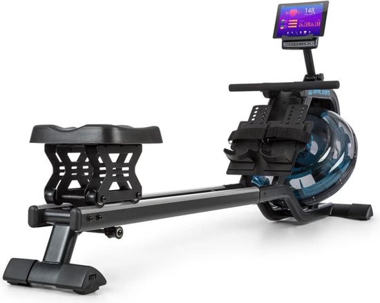 Capital Sports Flow Roeimachine – Waterroeimachine met 80 cm Rail, Roeimachine met Waterweerstand: 6 Niveaus / max. 14 Liter met Trainingscomputer, Zwart/Zilver