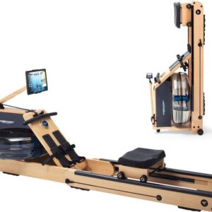 Christopeit WP 5000 roeitrainer voor thuis opvouwbaar - roeimachine van hout, hybride water-magneetsysteem, Kinomap, Bluetooth
