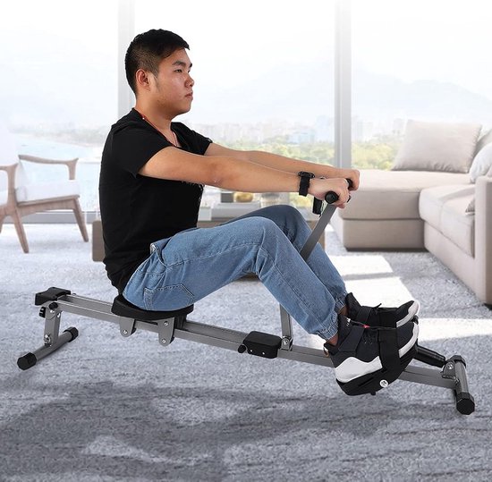 Roeitrainer Staal - Cardio Trainer - Thuis Sporten - 12 Weerstandsniveaus - 103 x 35 x 22 cm - Zwart