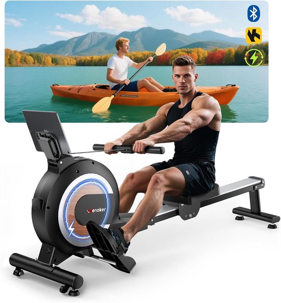 Ergonomische Roeimachine met 32 Weerstandsniveaus, Bluetooth & LED Display