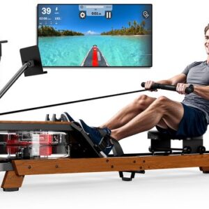 MettleMatic Waterroeitoestel voor Thuis -Houten Roeimachine met Waterweerstand & Bluetooth – Vouwbaar met Monitor & Tablethouder – Max 180kg Draagvermogen