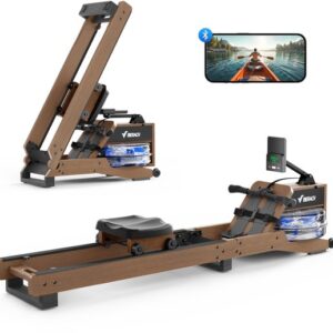 MERACH Roeitrainer voor thuis van rode eikenhout - Waterroeimachine - Inklapbaar ontwerp - Bluetooth-display - Compatibel met Kinomap - Verstelbare telefoonhouder & ergonomisch zitje - Eenvoudige montage - Verticale opslag - Belastbaar tot 158 kg