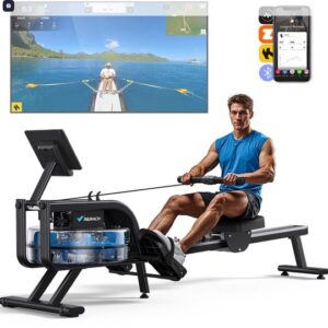 MERACH Roeimachine waterweerstand met 15L watertank - Stalen frame - Eenvoudig te verplaatsen - Roeitrainer met LCD-monitor - Ergonomisch zitje - Bluetooth & Kinomap-compatibel - Ruimtebesparend - Echt-tijd fitnessmonitor - Stille training tot 136 kg