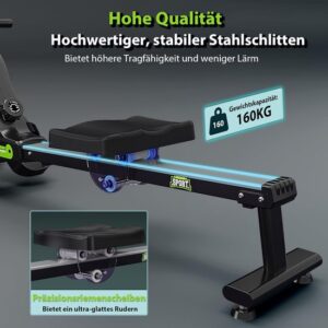 Stille Magnetische Roeimachine – Roeimachine Voor Thuis Met Dubbele Schuifrail, lcd-scherm, 16 Weerstandsniveaus, 160 kg Draagvermogen, App-compatibel En Ultrastil.