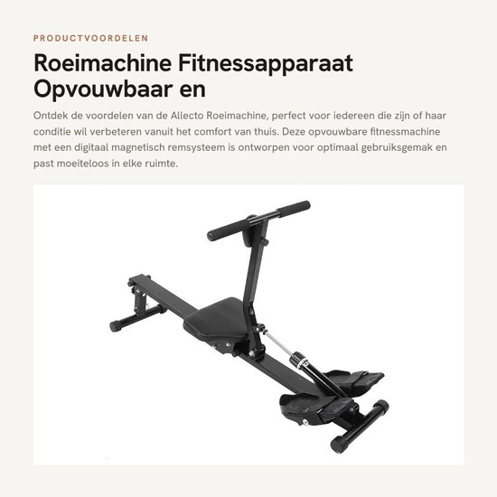 Dailygoods- Roeimachine met Digitaal Magnetisch Remsysteem - Opvouwbare Fitness - Verstelbare Weerstand - Ergonomisch Ontwerp - Belasting 120 kg - Afmetingen 123 x 48 x 65 cm - Fitnessapparaat