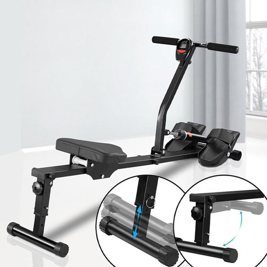Roeitrainer - Indoor trainer - Cardio training - 12 weerstandsniveaus - Opvouwbaar - Zwart
