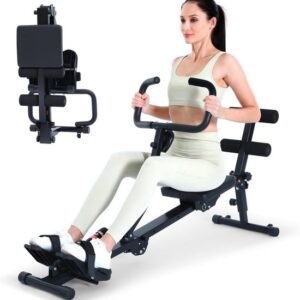 Roeitrainer voor thuis - Fitnessapparaat buiktrainer - Full body workout - 12 weerstandsniveaus - 137x40x67 cm - Geel