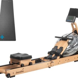 Skandika Nytta Water Roeimachine SET – Roeitrainers - Houten roeimachine met mat – Inklapbare roeiapparaat – 45° tank - Roeitrainer fitness voor thuis, waterweerstand, opvouwbaar – Kinomap App Compatible – Max. Gebruikersgewicht 150 kg. – beukenhout
