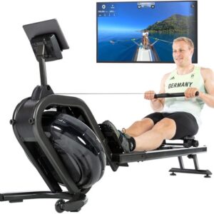 Skandika Nemo IV Water Roeimachine – Roeitrainers - Water Roeimachine – Roeiapparaat fitness voor thuis, met waterweerstand, compatibel met Kinomap App, Bluetooth, computer, tablethouder, ruimtebesparende opstelling – Roeimachines - zwart