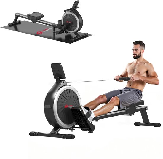 Noventra roeimachine-loopband-roeitrainer-fitness-163x67x49 cm -16 niveau's-max 150 KG-staal-zilver/zwart-