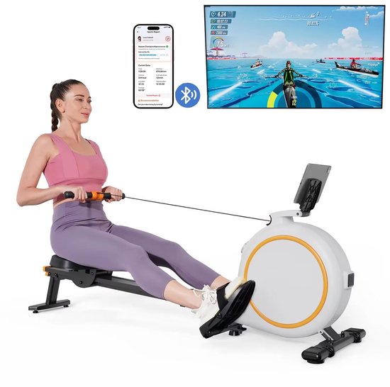 JOYNEXTBUY - Roeimachine voor Thuis met 32 Weerstandsniveaus – Opvouwbare Fitness Roeitrainer met LED Display, Bluetooth en Tablethouder – Belastbaar tot 136 kg