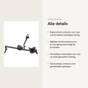 Dailygoods- Roeimachine met Digitaal Magnetisch Remsysteem - Opvouwbare Fitness - Verstelbare Weerstand - Ergonomisch Ontwerp - Belasting 120 kg - Afmetingen 123 x 48 x 65 cm - Fitnessapparaat