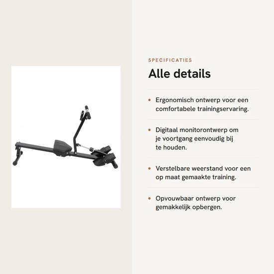 Dailygoods- Roeimachine met Digitaal Magnetisch Remsysteem - Opvouwbare Fitness - Verstelbare Weerstand - Ergonomisch Ontwerp - Belasting 120 kg - Afmetingen 123 x 48 x 65 cm - Fitnessapparaat
