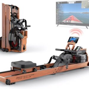 Opvouwbare Waterroeier met Eikenhouten Frame – Roeimachine voor Thuisfitness met Watersysteem en Monitor