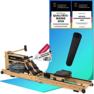 Waterroeitrainer Colorado – Roeimachine voor Thuis, Opvouwbaar, Bamboe, Bluetooth, Kinomap, incl. Bodembeschermingsmat