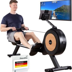 Skandika zelfgenererende roeitrainer met generator Njord P6-G - 32 elektrische weerstandsniveaus, tot 200 cm en 135 kg, compatibel met Kinomap-app, voor thuis | Fitnessapparaat voor krachttraining