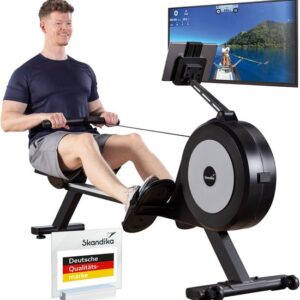 Skandika zelfgenererende roeitrainer met generator Njord P6-G - 32 elektrische weerstandsniveaus, tot 200 cm en 135 kg, compatibel met Kinomap-app, voor thuis | Fitnessapparaat voor krachttraining