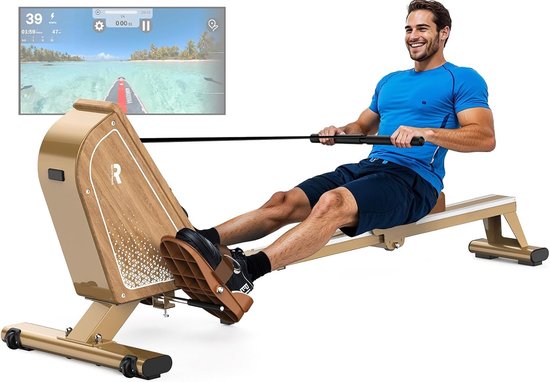 Roeiapparaat voor thuis - magnetisch roeiapparaat met bluetooth-monitor - 16 weerstandsniveaus - compact roeiapparaat met 160 kg gewichtscapaciteit - verticale opslag - 2 jaar garantie
