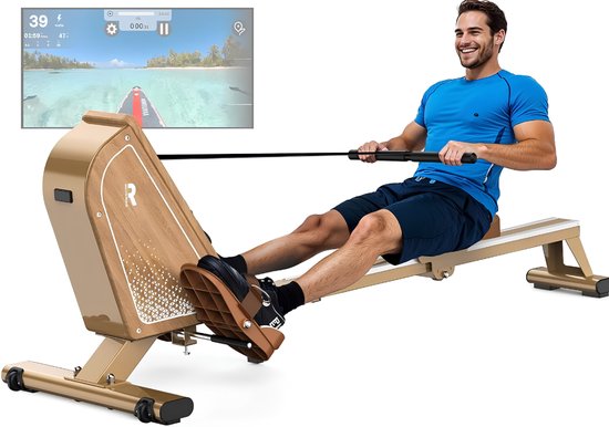 JCP® Roeimachine - Roeimachine Inklapbaar - Roeiapparaat voor Thuis - Roeimachine met App - Bruin - 150cm x 54cm x 45cm