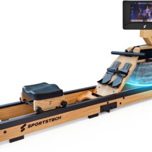 Sportstech AquaElite_OAK_V2_10 roeitrainer met water voor thuis, inklapbaar, LED-watertank, 10“ display met app, 360° draaibaar
