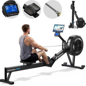 MERACH Luchtweerstand Roeitrainer - Inklapbare Air Rower met 10 Niveaus - Verstelbaar LCD-display met achtergrondverlichting - Bluetooth & App (Kinomap) - Max 158 kg Belastbaar - Verlengde Rail