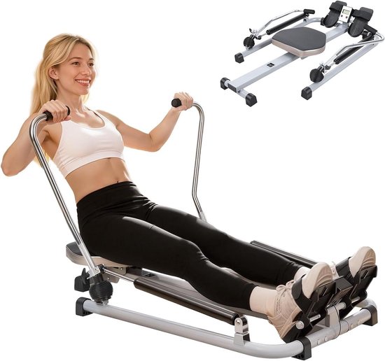 Roeitrainer voor thuis - Cardio fitness - Krachtige training - Verstelbare weerstand - 100 lbs spanning - Zwart
