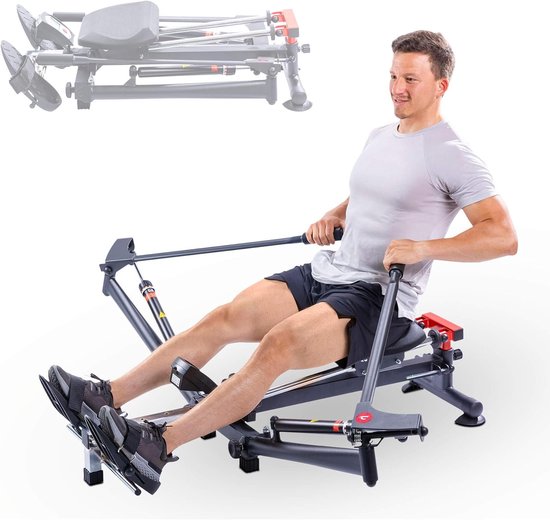 Roeitoestel Inklapbaar - Conditie Trainer - Full Body Workout - 12 Weerstandsniveaus - LCD Computer - Zwart