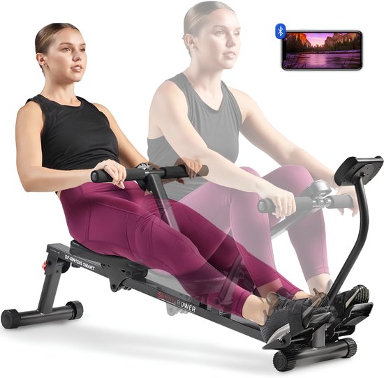 VALI® Roeimachine - 12 Weerstandsniveaus - Fitness Compact Machine - Verstelbare Roeimachine - Zwart - 148cm x 51cm x 63cm