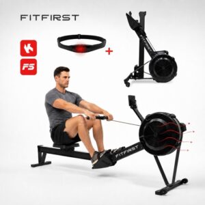 FitFirst® AirRower | Inklapbare roeitrainer met Apps | Roeimachine voor elke lengte en tot 200KG | Professionele Ergometer | 10 Niveaus Luchtweerstand|