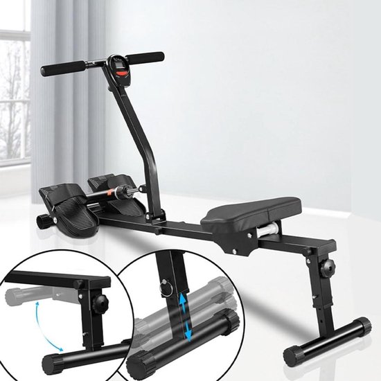 Roeitrainer Opvouwbaar - Fitnessapparaat Cardio - Thuis Trainen - 12 Weerstandsniveaus - Stil - Zwart