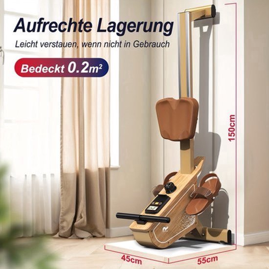 Roeitrainer – Roeimachine – Roeiapparaat – Fitnessapparaat – Indoor Rowing – 16 Weerstandsniveaus – Max. 150 kg – Draadloze Monitor – Verticale Opslag