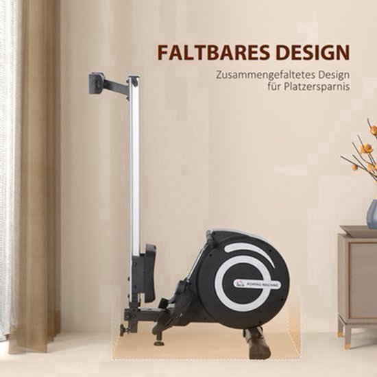 Roeitrainer – Roeimachine – Fitnessapparaat – Indoor Rower – Sportmachine – Zwart/Zilver – Klapbaar Design – 8 Weerstandsniveaus
