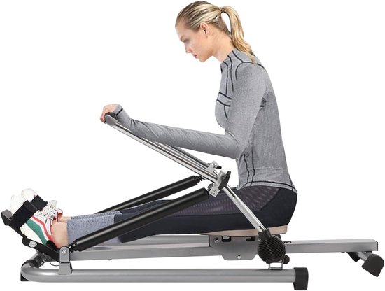 Roeitoestel Thuis - Cardio Machine - Full Body Workout - Hydraulische Weerstand - 106cm Lengte - Zilver Zwart