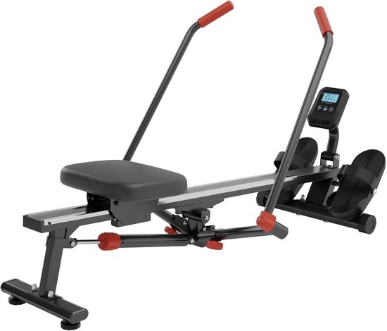 Opvouwbare Roeimachine - Compacte Trainer - Full Body Workout - 12 Weerstandsniveaus - Tot 110 kg - Zwart/Rood