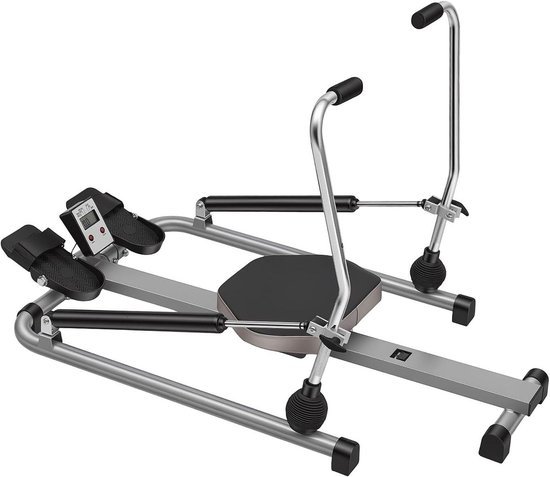 Roeiapparaat LCD - Thuis Trainingsapparaat - Effectieve Conditietraining - Hydraulische Weerstand - 115 x 130 cm - Zilver zwart