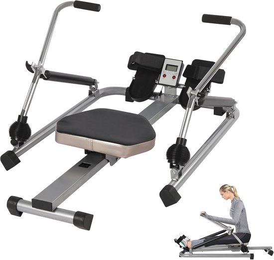 Roeitoestel Thuis - Full Body Trainer - Full Body Training - Hydraulische Weerstand - 130x115x10cm - Zilver Zwart