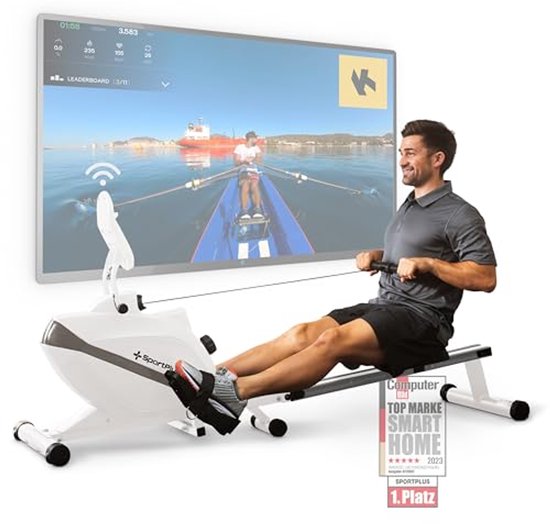 Roeitoestel voor thuis - Indoor roeier - Gehele lichaam trainen - Stil magneetremsysteem - 150 kg gewicht - Wit/Geel