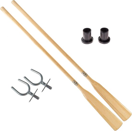 Roeiset - Peddel set - Kajakvaren - Inclusief Dollen en Manchetten - 195 cm - 240 cm - Zwart Hout