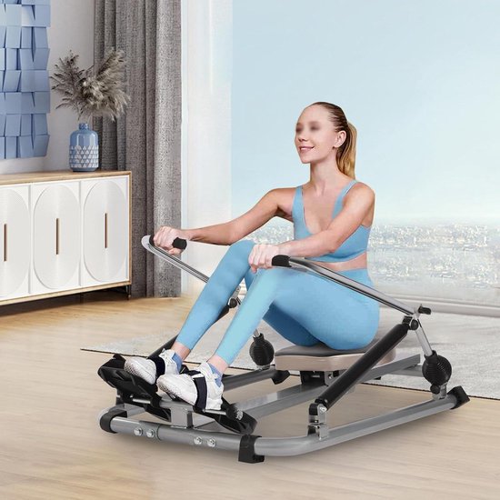 Roeimachine voor thuis - Cardio fitnessapparaat - Full body workout - Inklapbaar en stil - Tot 120 kg - Zilver zwart