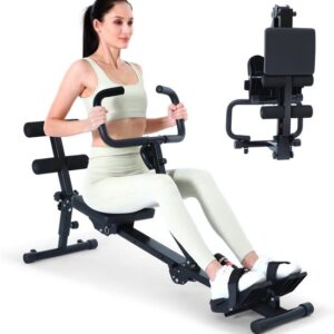 Roeitrainer voor thuis - Fitnessapparaat - Full body training - 12 weerstandsniveaus - 137x40x67 cm - Geel