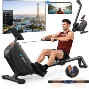 MERACH Roeimachine voor thuis - Stille magnetische roeitrainer - LCD-display - 16-staps magnetisch systeem - Bluetooth-monitor - Verstelbare tablet-houder - Slimme app-monitoring - Eenvoudige montage - 160 kg gewichtscapaciteit - Verticale opslag