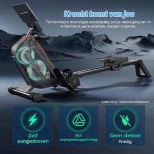 Roeitrainer Magnetische Weerstand - Automatische Weerstand 40 kg - 130 cm Rail - Gelegeerd Staal Aluminium - Zwart - Fitnessapparaat