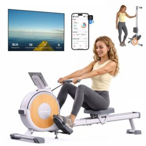 MERACH Roeimachine voor thuis - Stille magnetische roeitrainer- Exclusieve app - 16 weerstandsniveaus - Verbeterde dubbele glijrails - Bluetooth-display & tablet-houder - Verticale opslag - Gemakkelijk te monteren - Belastbaar tot 158 kg