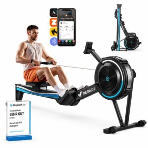 MERACH Roeimachine met verstelbare luchtweerstand - Professionele indoor Inklapbaar roeitrainer - Bluetooth LCD-display - Ergonomisch zitje - Prestatiemeter en verstelbare tablet-houder - Geschikt voor thuis fitness en cardio - Belastbaar tot 158kg