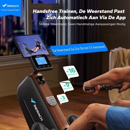 Roeitrainer Elektronische Weerstand - 16 Niveaus - 158 Kg Max Belastbaar - Gelegeerd Staal Frame - Voor Thuisfitness
